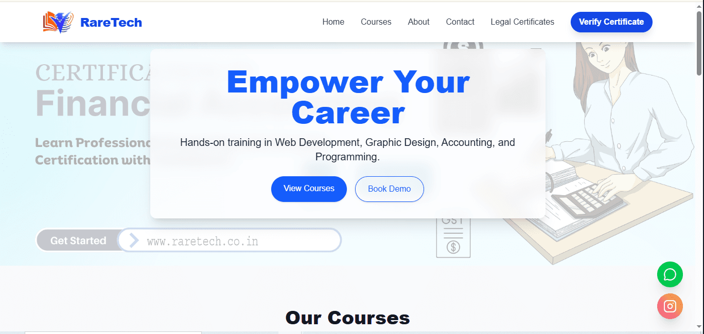 Raretech Institute website screenshot